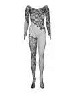 Бодистокинг Obsessive Bodystocking F210 S/M/L black, рукава-митенки, сетка, цветное кружево photo 5